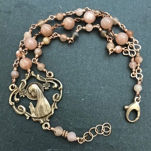 The Blessed Virgin Mary Bracelet - Solid Bronze and Orange Moonstone