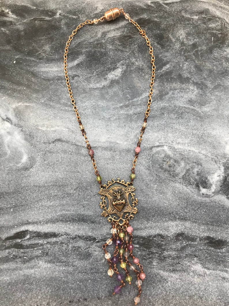 Sacred Heart Beaded Tassel Rear View Mirror Accessory Auto Etsy