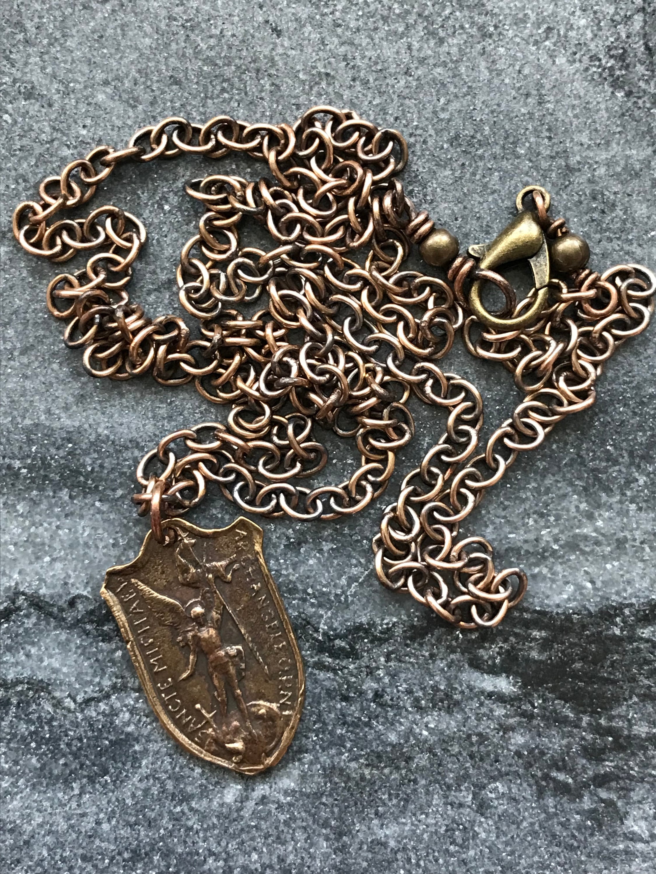 Saint Michael Solid Bronze Necklace Etsy UK