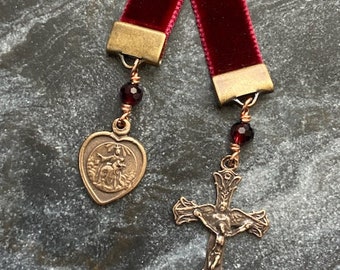 Velvet Catholic Bookmark - Bronze - Red Velvet