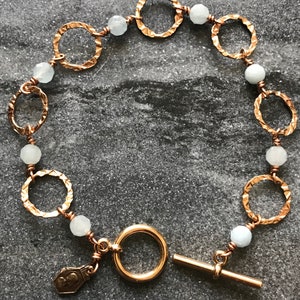 Aquamarine and Bronze Bracelet - Jesus and Mary