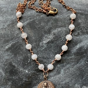 Saint Rose of Lima Necklace - Solid Bronze and Moonstone