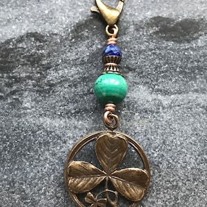 Taschen charm Shamrock Trinity Irish Zipper Pull - Bronze und Malachit