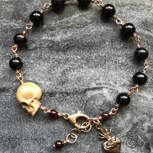 Memento Mori Rosary Bracelet - Sacred Heart  - Solid Bronze and Garnet