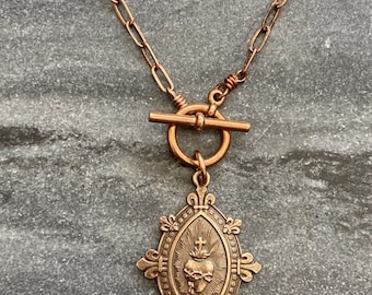 Sacred Heart Solid Bronze or Sterling Silver Necklace