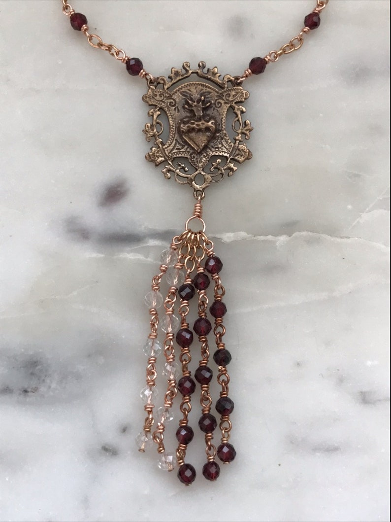 Sacred Heart Beaded Tassel Rear View Mirror Accessory Auto Etsy