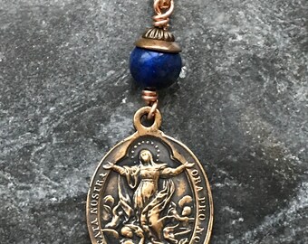 Bag Charm Purgatory Zipper Pull - Bronze and Lapis