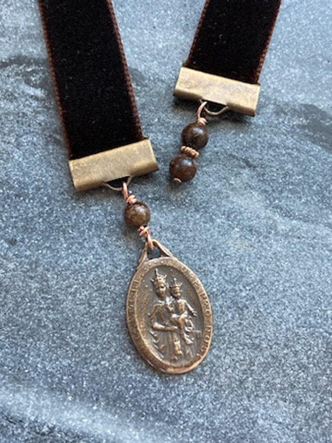 Velvet Catholic Bookmark Scapular Our Lady of Mount Carmel Bronze Brown ...