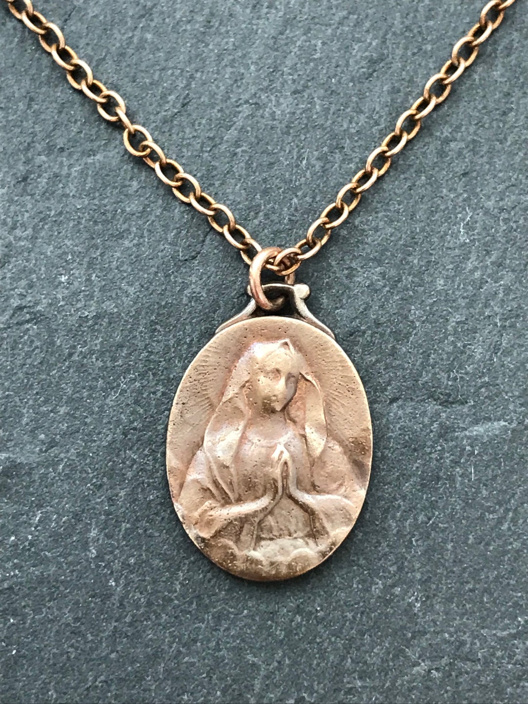 Our Lady of Lourdes Solid Bronze Necklace - Etsy