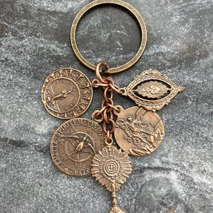 Bronze Catholic Keychain, Holy Spirit, St. Michael, Sacred Heart, Blessed Sacrament, Stella Maris Key Ring