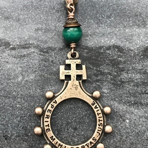 Bag Charm - Rosary Ring Zipper Pull - Finger Rosary - Bronze and Malachite