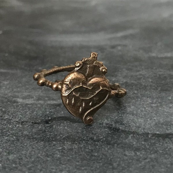 Bronze Sacred Heart Rosary Ring