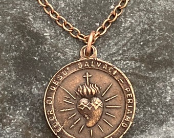 Sacred Heart Solid Bronze or Sterling Silver Necklace