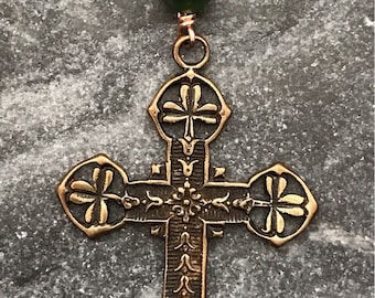 Bag Charm  Celtic Cross Zipper Pull - Bronze and Jade