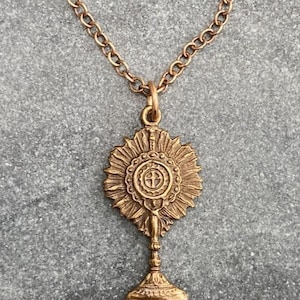Holy Eucharist Monstrance Solid Bronze Necklace