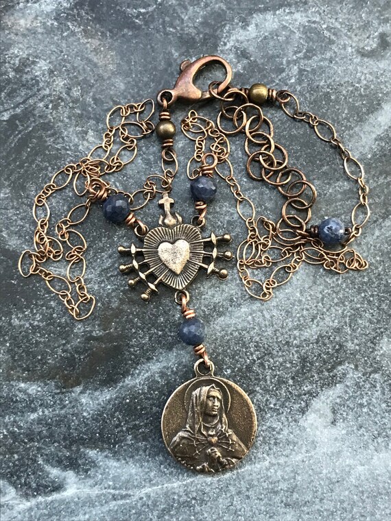 Immaculate Heart Our Lady of Sorrows Necklace Solid Bronze Etsy