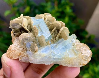 Terminated Blue Aquamarine Crystals With Muscovite Mica From Pakistan - 54 Gram