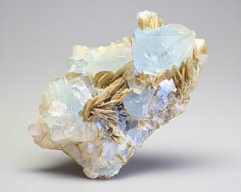 Blue Aquamarine Crystals With Muscovite Mica From Pakistan - 90 Gram