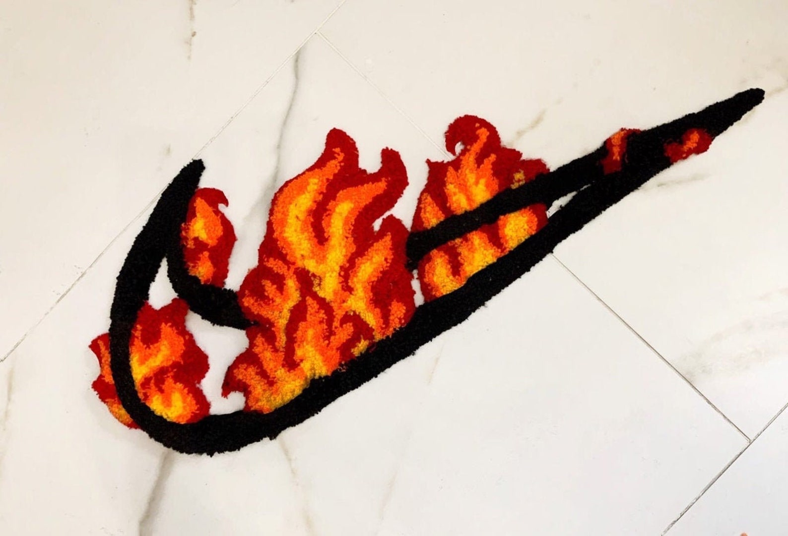 Burning nike logo rug fire Hypebeast Sneakerhead tufting Etsy