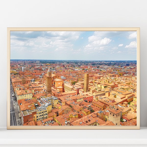 Bologna Roof View Art Print | Orange houses Digital Download | Panoramic Italian Scenery Photograph