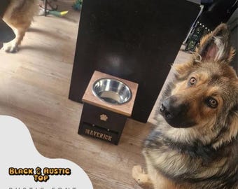 Personalized Elevated Dog Bowl - Rustic Pine, Stainless Steel