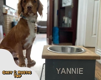 Custom Dog Bowl Stand, Feeding Station, Pearsonlised: Solid Pine ( 21cm Bowl )