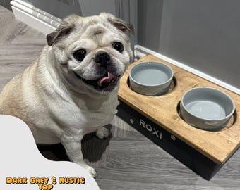 Handmade Pine Double Dog Bowl Stand – Rustic Raised Feeder, Custom Colors