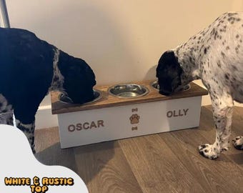 Handmade Solid Pine 3-Bowl Dog Feeder – Custom Elevated Stainless Steel Bowls ( 17cm Bowls )