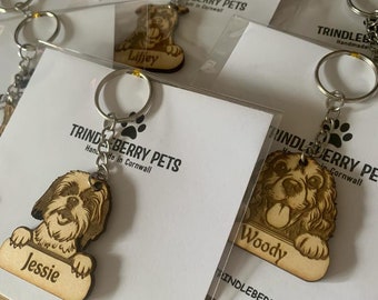 Personalized Pet Keyring: Handmade Wooden Dog, Cat, Rabbit Keychain  - ALL ANIMALS let us know!