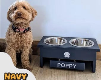 Handmade Pine Double Dog Bowl Stand: Custom Elevated Feeder ( 17cm Bowls )