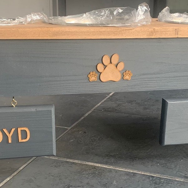 Dog/Pet Food/Water Bowl - 3 Bowl Stand/Feeder Station/Custom STAINLESS STEEL *21cm Bowl* Hanging Sign