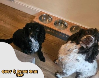 Personalized Elevated Dog Bowl Stand – Stainless Steel, Solid Pine ( 21cm Bowls )