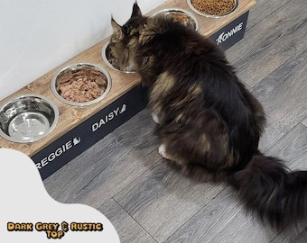 Personalized Dog/Cat Feeder – Handmade Solid Pine, Stainless Steel Bowls ( 17cm Bowls )