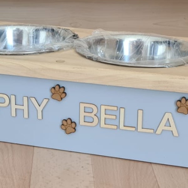 Dog/Cat Food/Water Bowl - 4 Bowl Stand/Feeder Station/Custom STAINLESS STEEL *17cm Bowls*