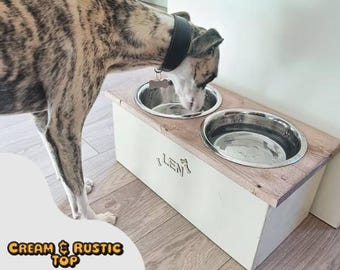 Handmade Solid Pine Dog Bowl Stand – Elevated Double Feeder ( 21cm Bowls )