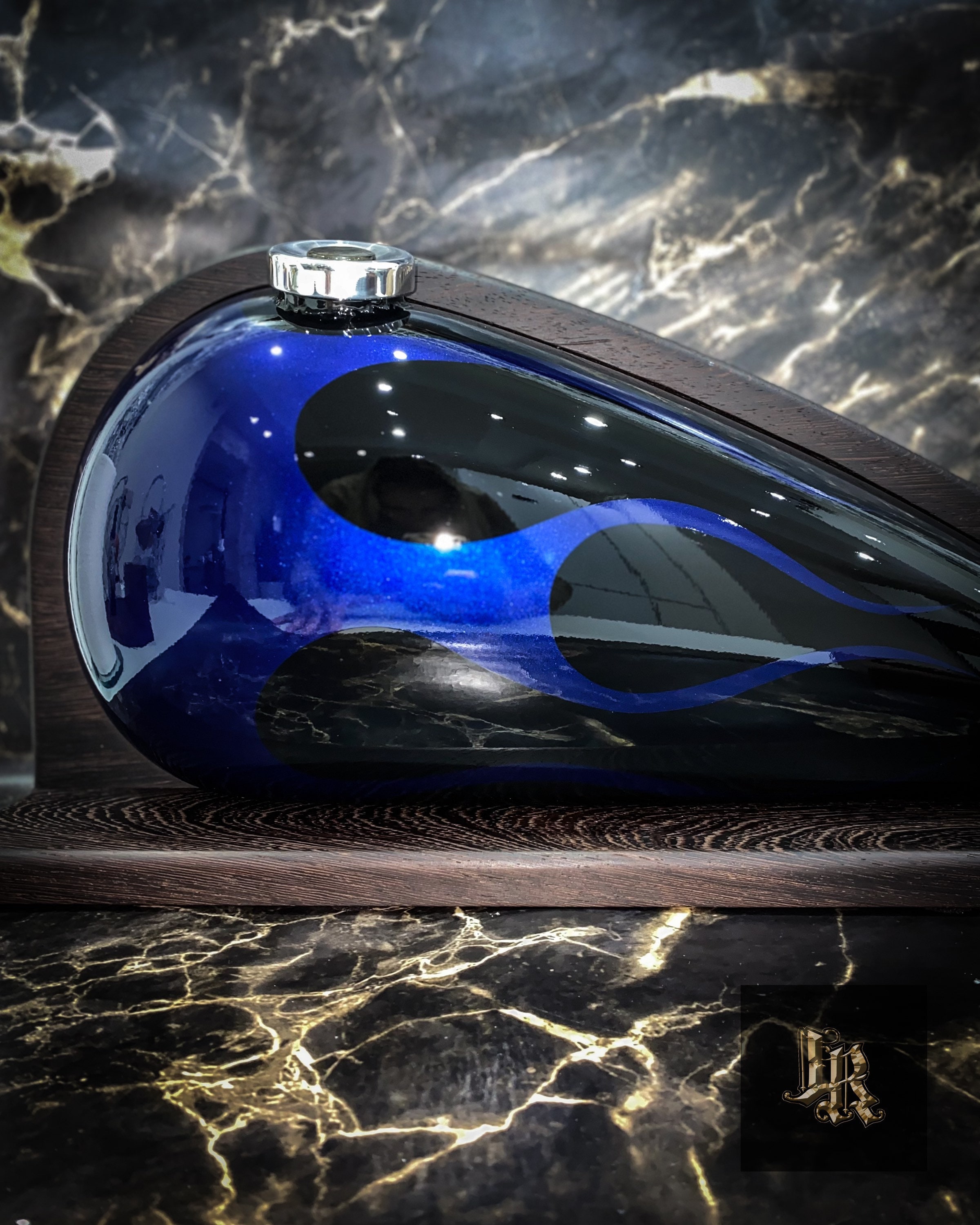 SOLD 47 GAS TANK Blue Flames / Harley Gas Tank Urn / Biker Cremation