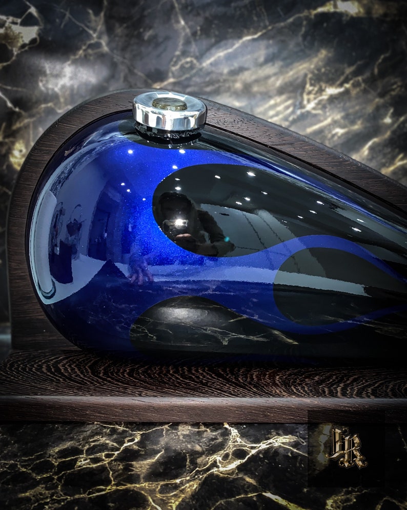 SOLD 47 GAS TANK Blue Flames / Harley Gas Tank Urn / Biker Cremation