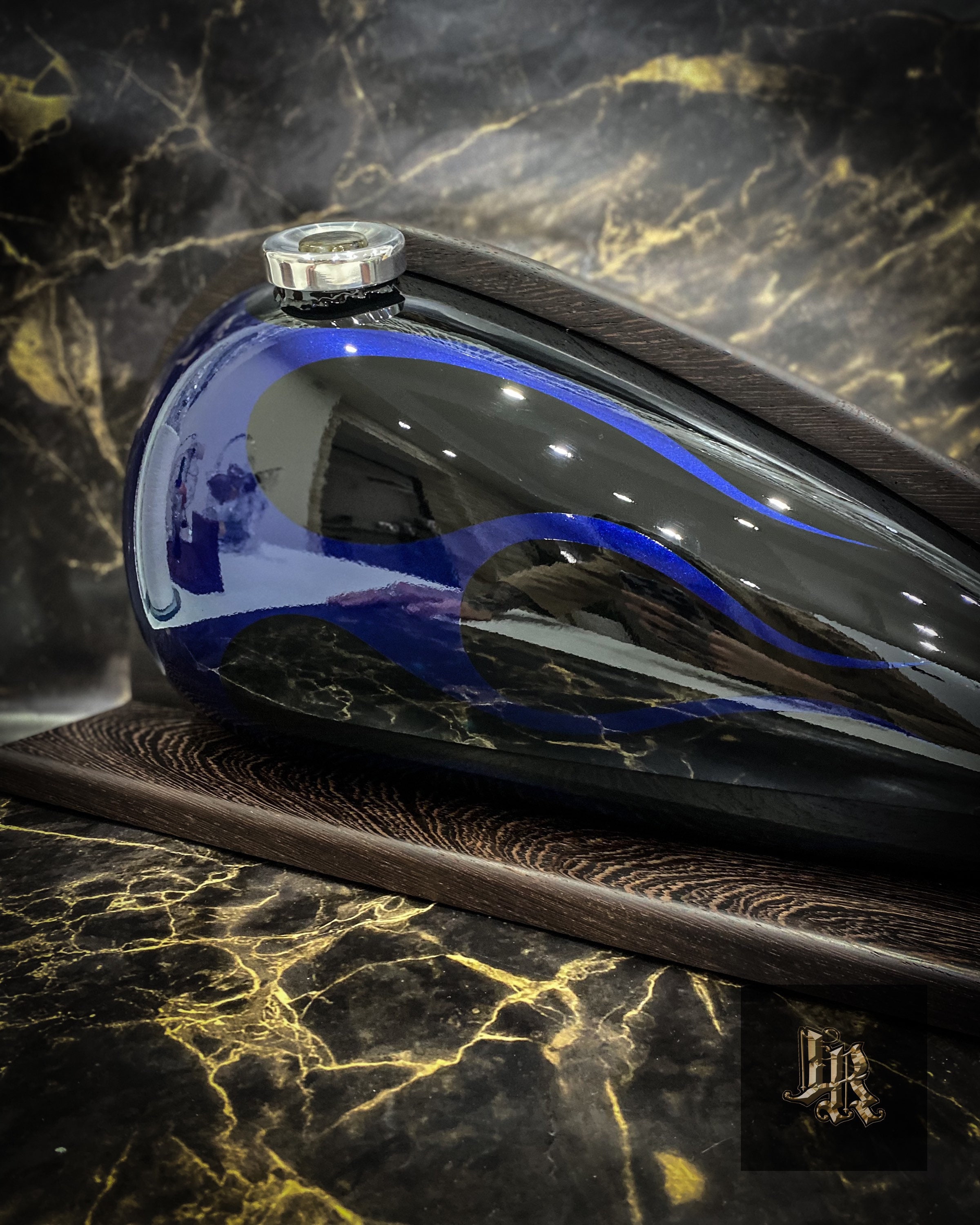 SOLD 47 GAS TANK Blue Flames / Harley Gas Tank Urn / Biker Cremation