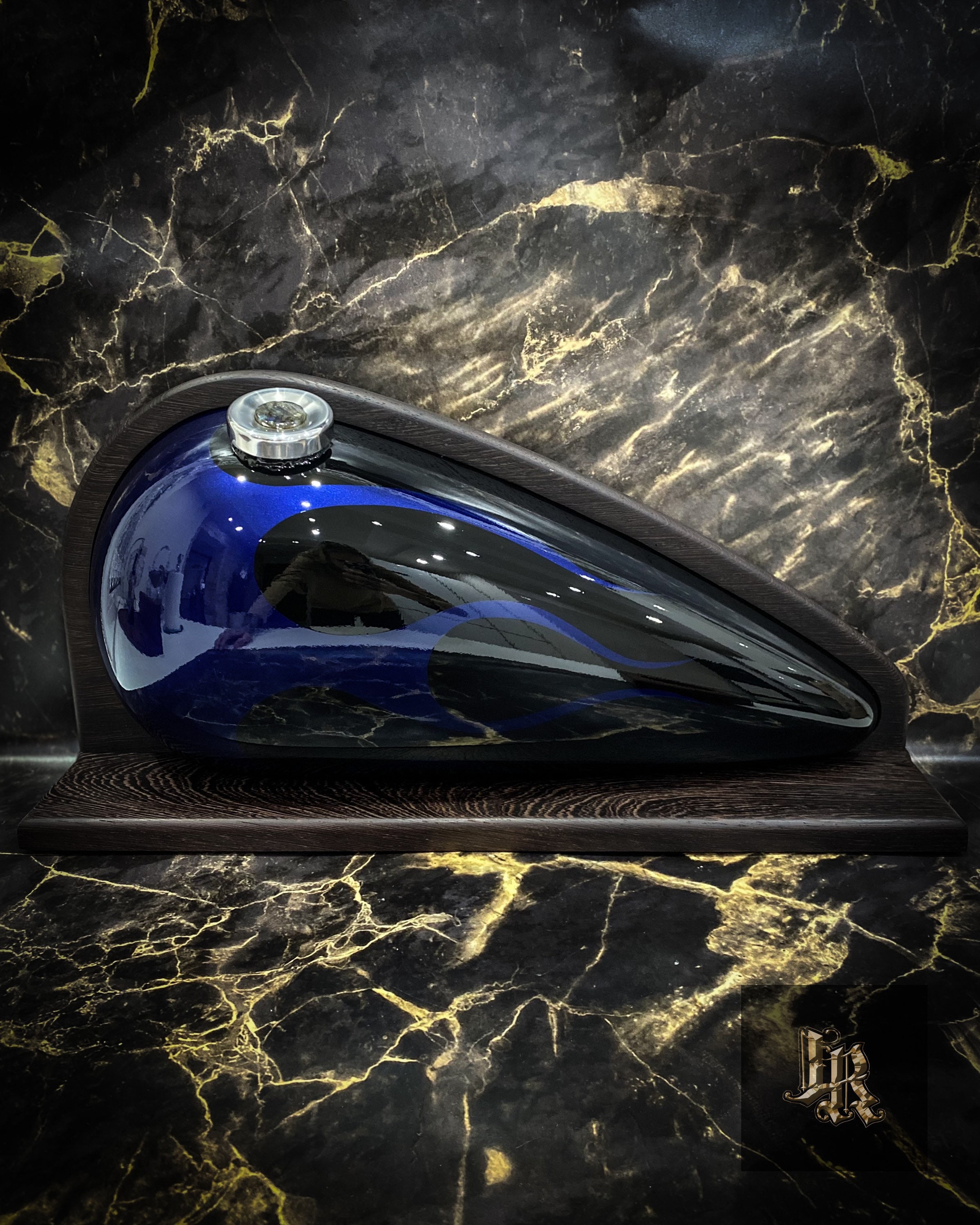 SOLD 47 GAS TANK Blue Flames / Harley Gas Tank Urn / Biker Cremation