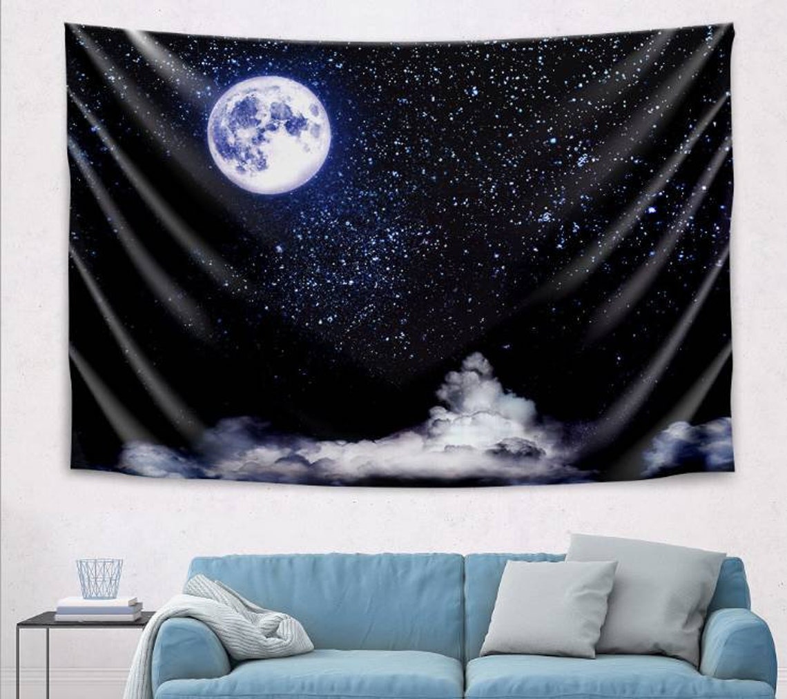 Trees Starry Sky Tapestry Stars Night View Tapestries Hippie Etsy