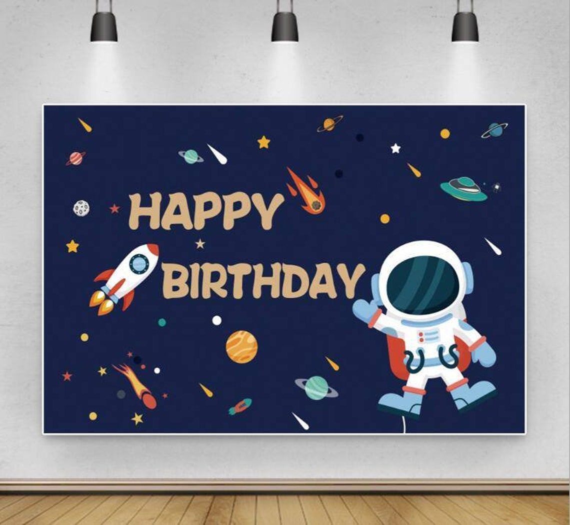 Cute Cartoon Astronaut Birthday Backdrop Decorations Banner | Etsy