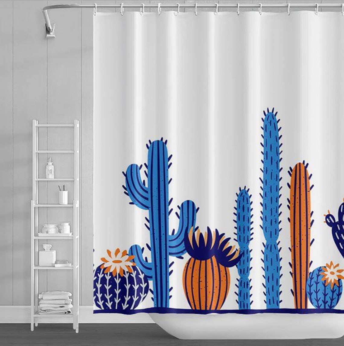 Cactus Shower Curtain Sets For Bathroom Spring Watercolor Etsy