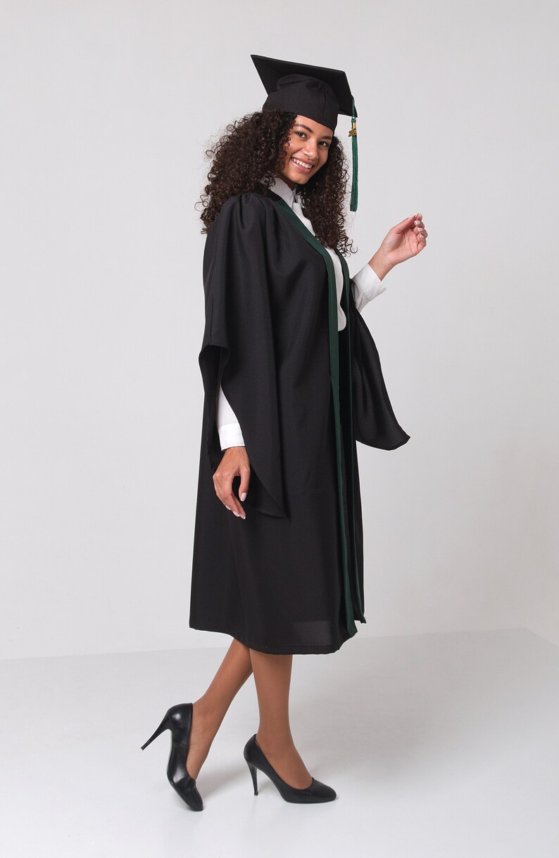 Graduation gown Bachelors gown Forest green graduation set Academic robes Academic dress Graduate gown student