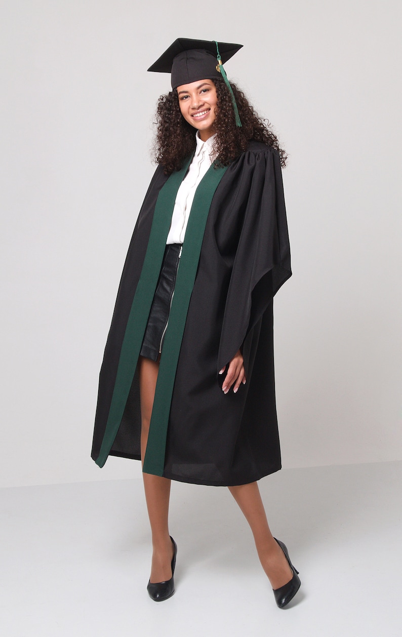 Graduation gown Bachelors gown Forest green graduation set Academic robes Academic dress Graduate gown student