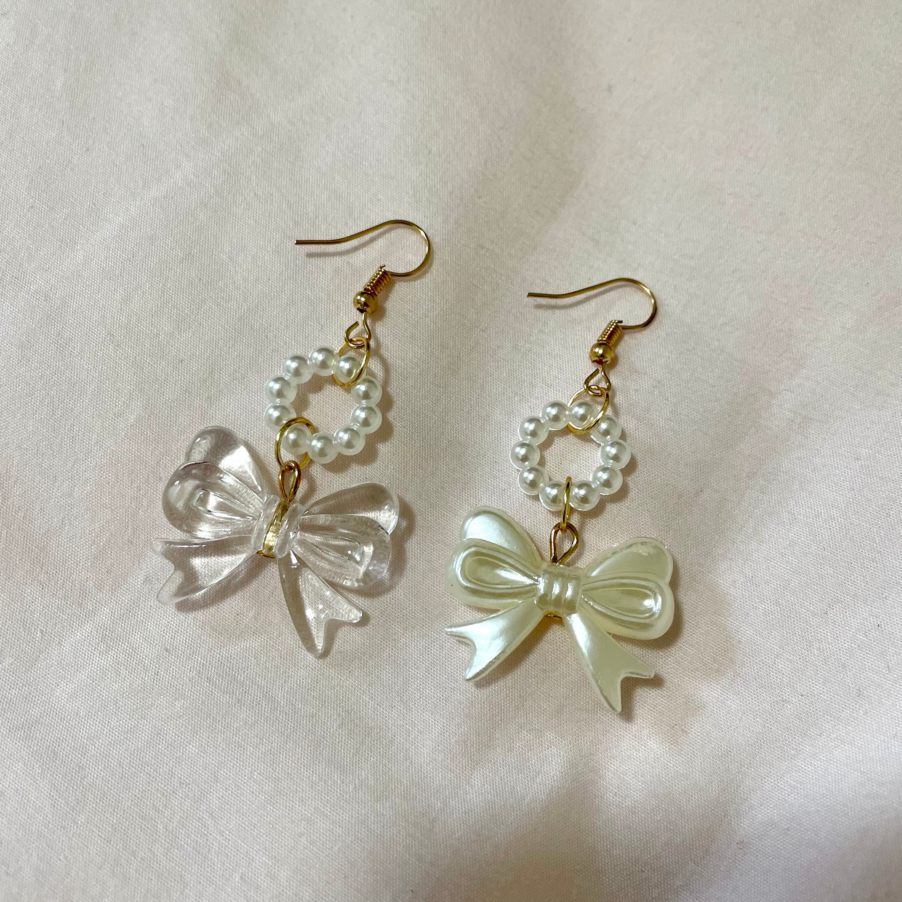 ピアス Tie a Pearl ribbon Earrings 7 Mm Freshwater Pearl Bow Earrings, 14K 18K Solid Gold