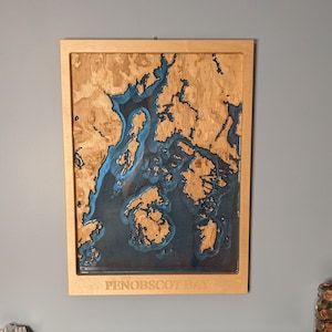 Penobscot Bay 3D Topographische Karte Holz Relief Carving