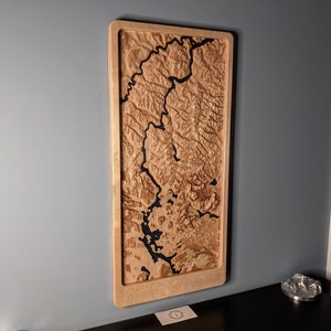 Allagash Wildnis Wasserstraße 3D Holz Relief Karte 12" x 24"