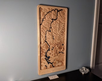 Allagash Wilderness Waterway 3D Wooden Relief Map 12" x 24"