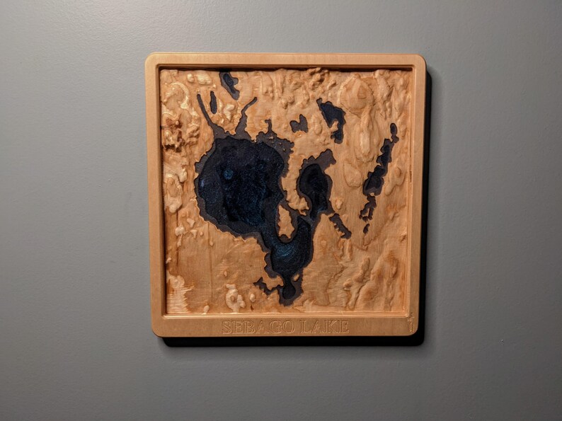 Sebago Lake 3D Topographic Map Wood Relief Carving With Water Depths Etsy