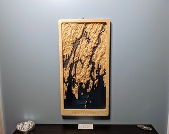 Boothbay Maine 3D Topographic Map Wood Relief Carving